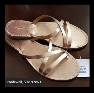 Madewell Boardwalk Skinny Sandals in Metallic Rose